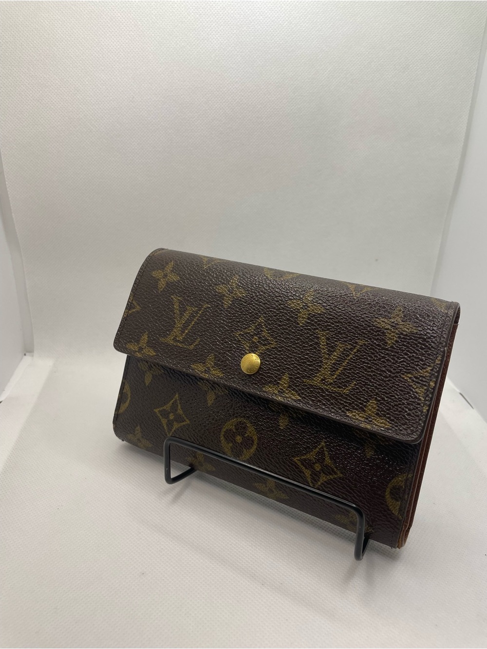 Authentic- Louis Vuitton Monogram Canvas Clutch Wallet in Brown and Gold